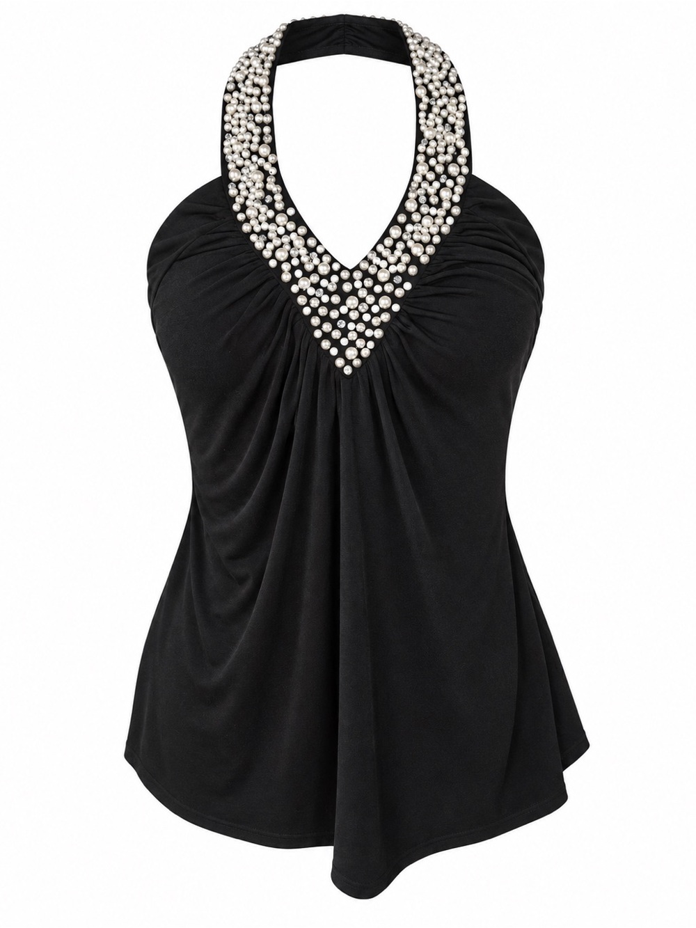 Spense Black Pearl Rhinestone Halter Top Size Large Y2K Party